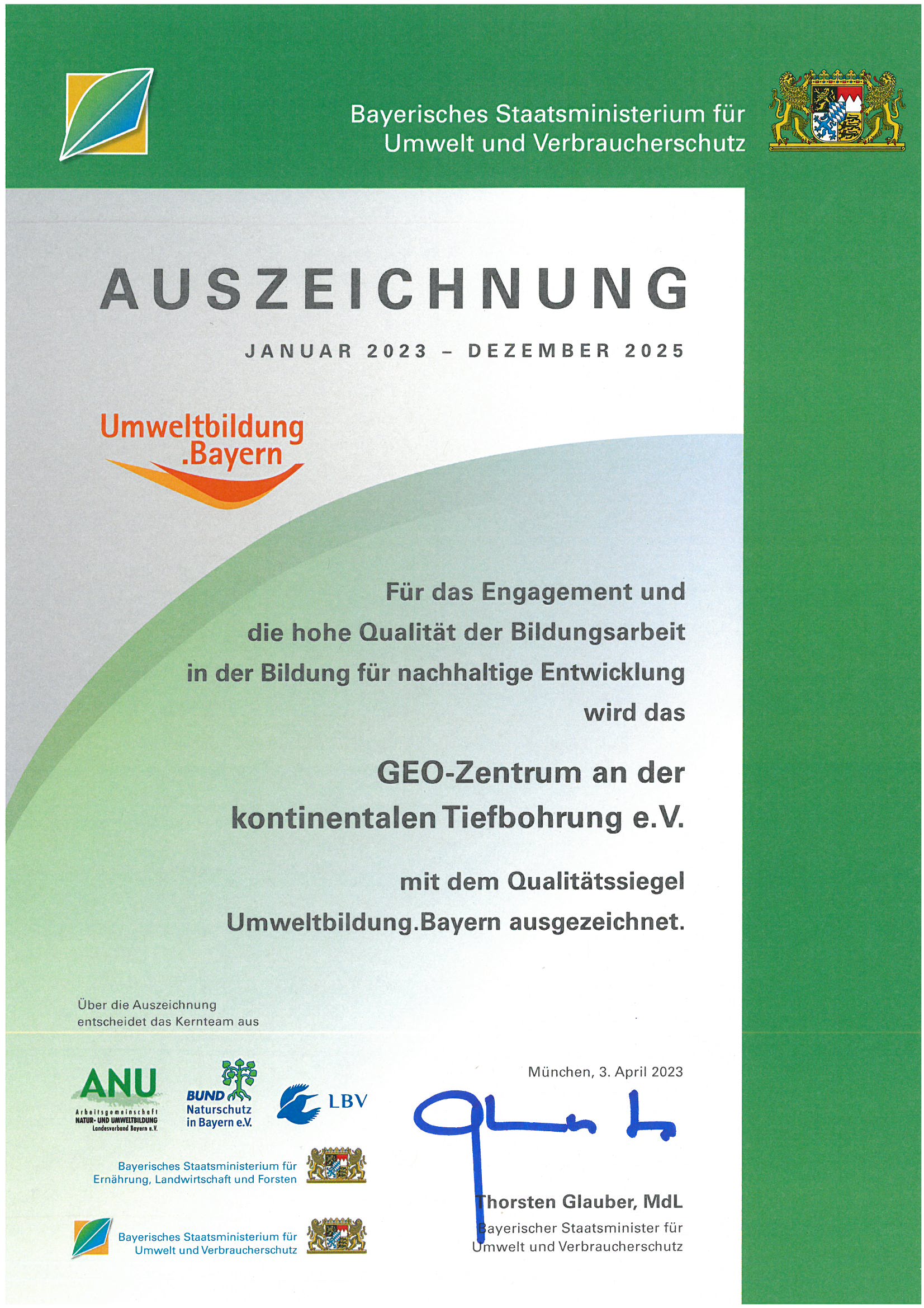 Auszeichnung 2023-2025 Umweltbildung.Bayern