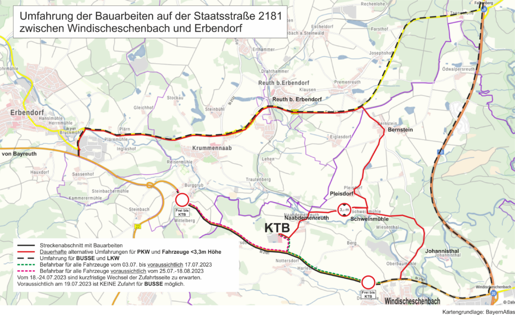 Karte mit Umleitungen