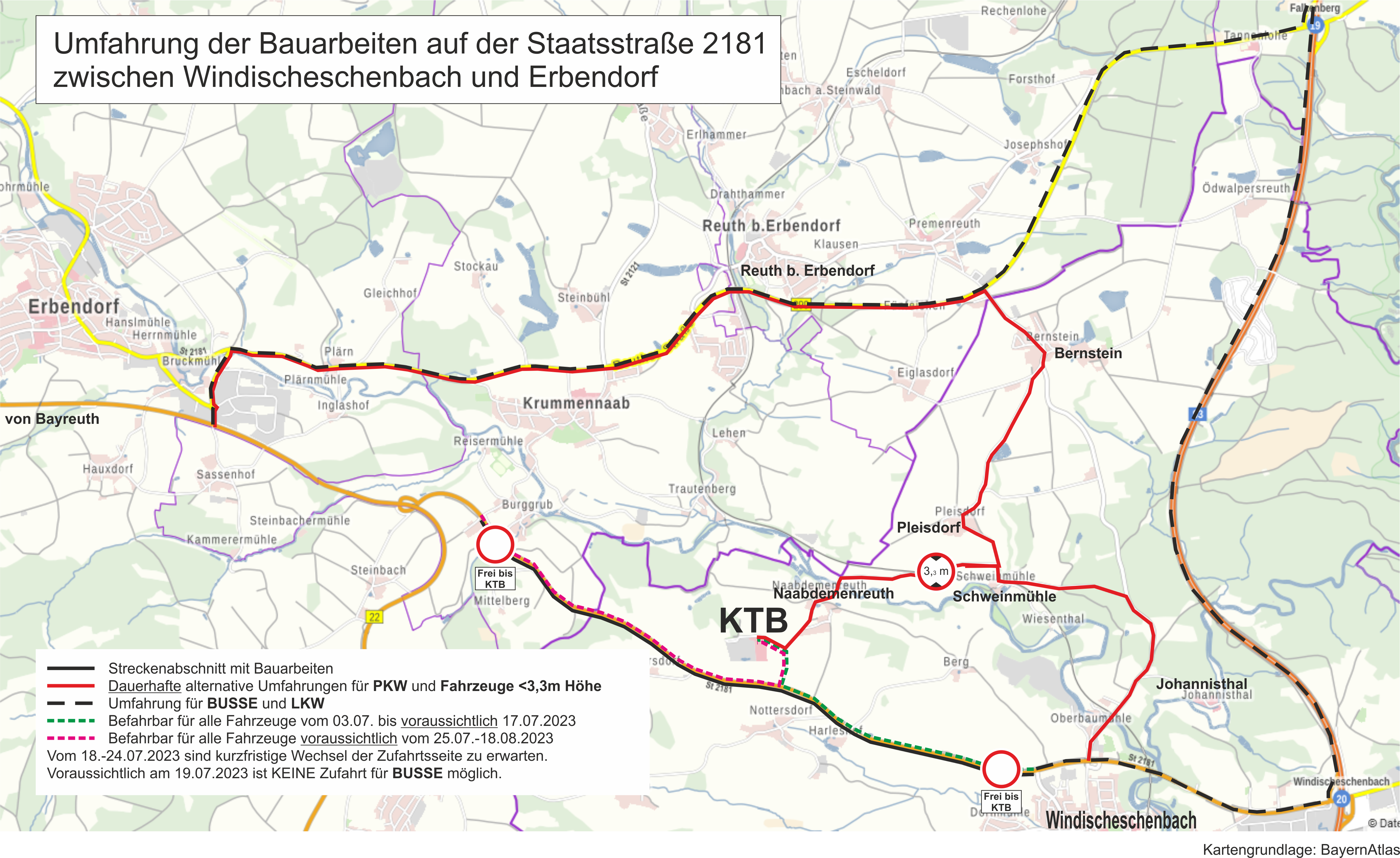 Karte mit Umleitungen