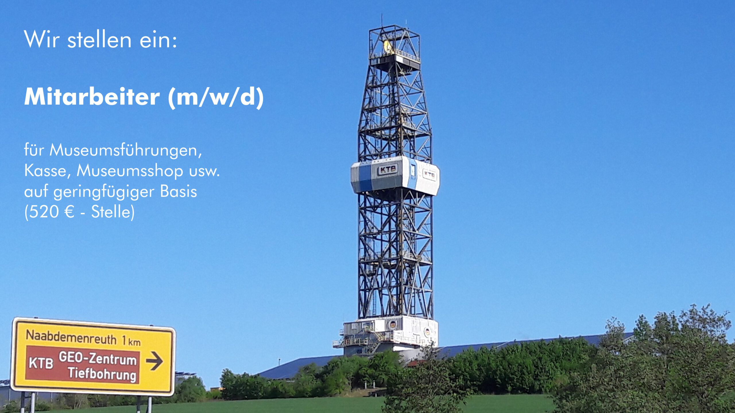 Bohrturm mit Stellenausschreibung